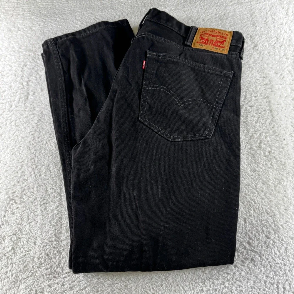 Levi's 505 38x30 Regular Fit Straight Leg Denim‎ Jeans Pants Men's Black Clean
